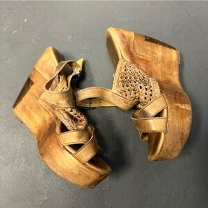 Bed Stu woven leather blocked heel wedge 10
